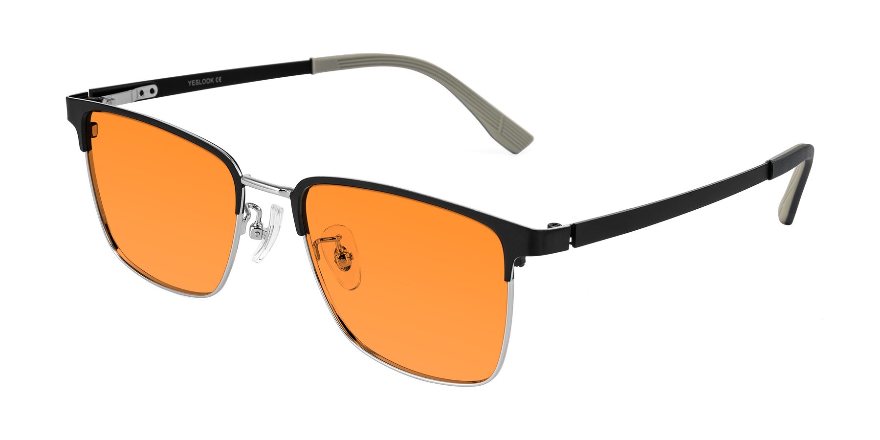Angle of Rosita in Black/Silver with Orange Tinted Lenses