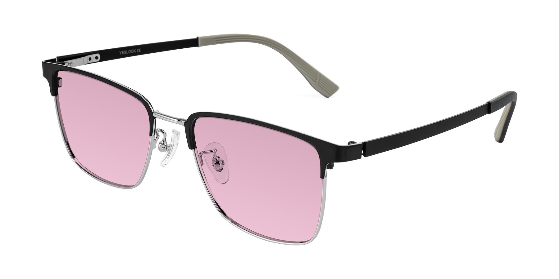 Angle of Rosita in Black/Silver with Light Wine Tinted Lenses