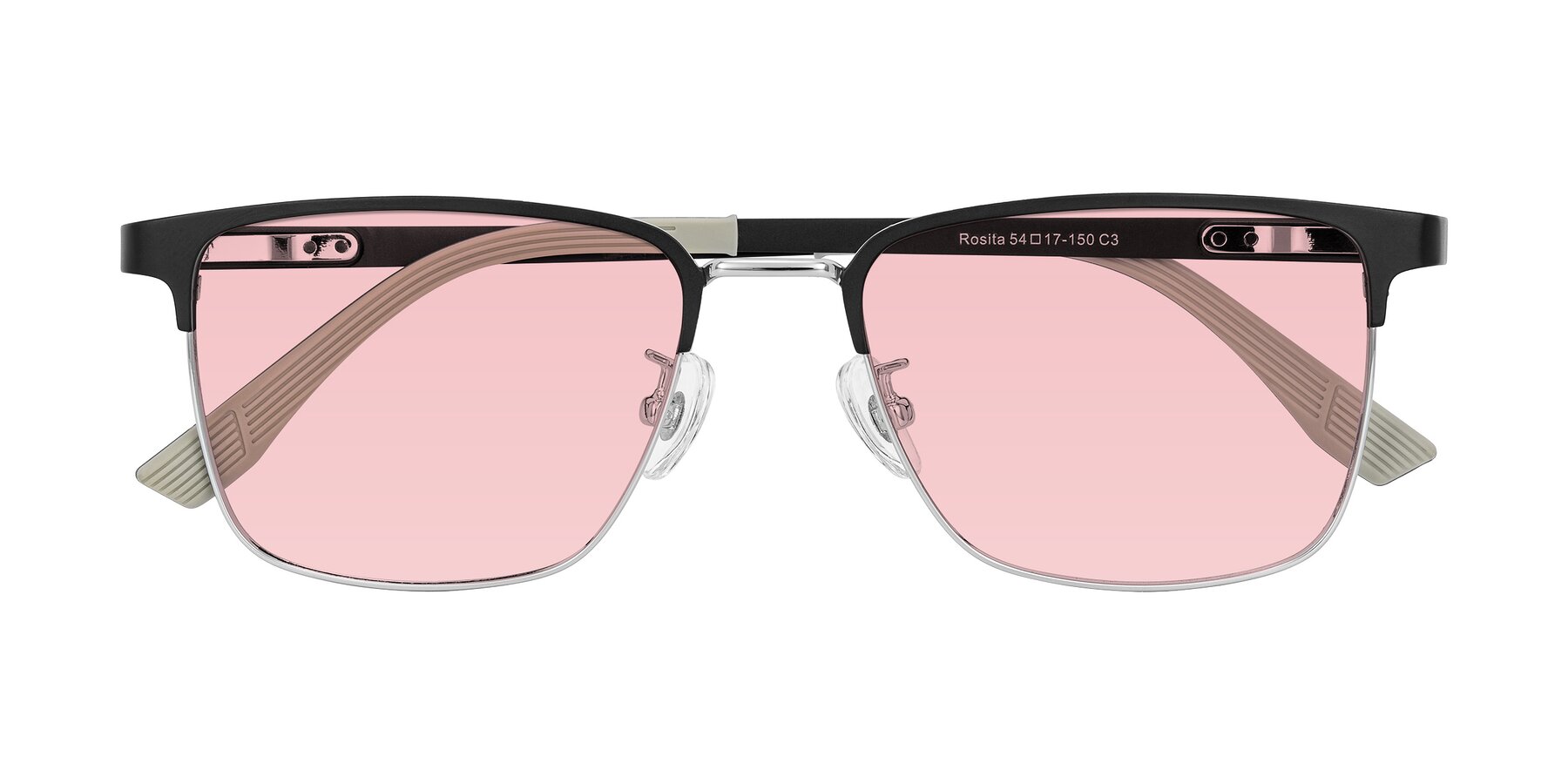 Folded Front of Rosita in Black/Silver with Light Garnet Tinted Lenses