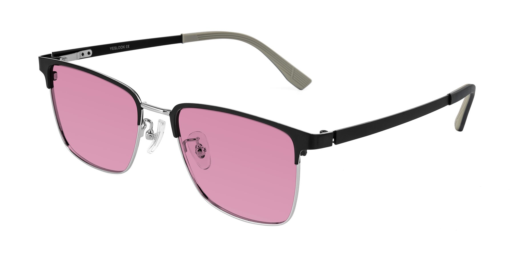 Angle of Rosita in Black/Silver with Medium Wine Tinted Lenses