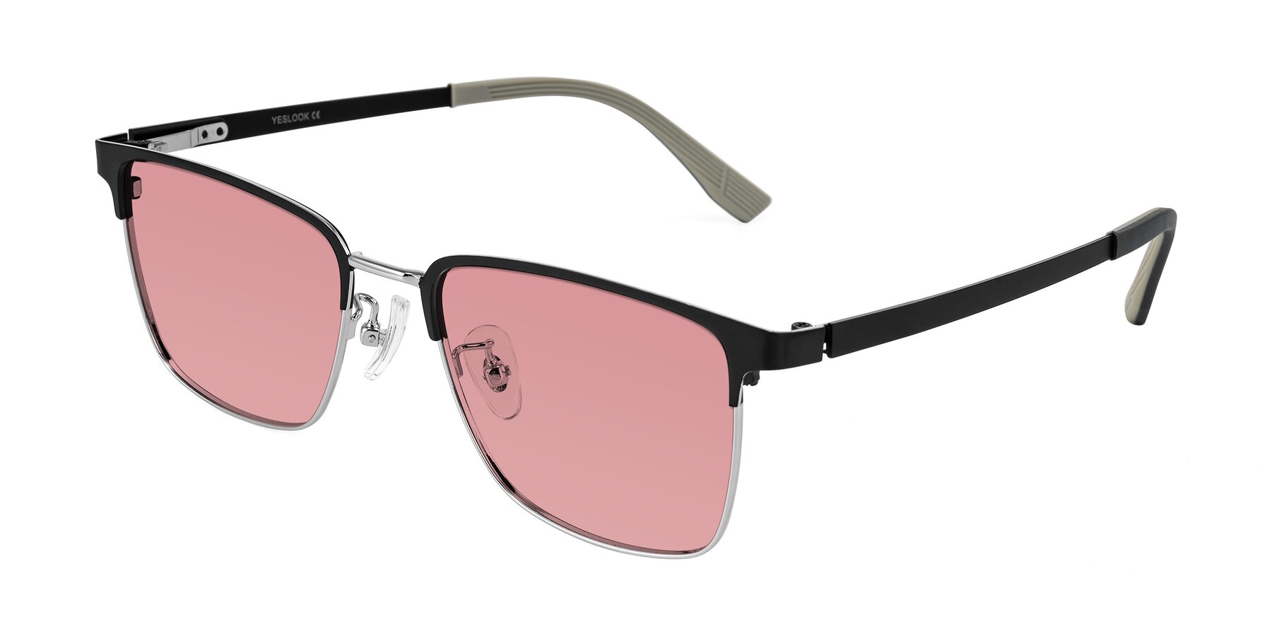 Angle of Rosita in Black/Silver with Medium Garnet Tinted Lenses