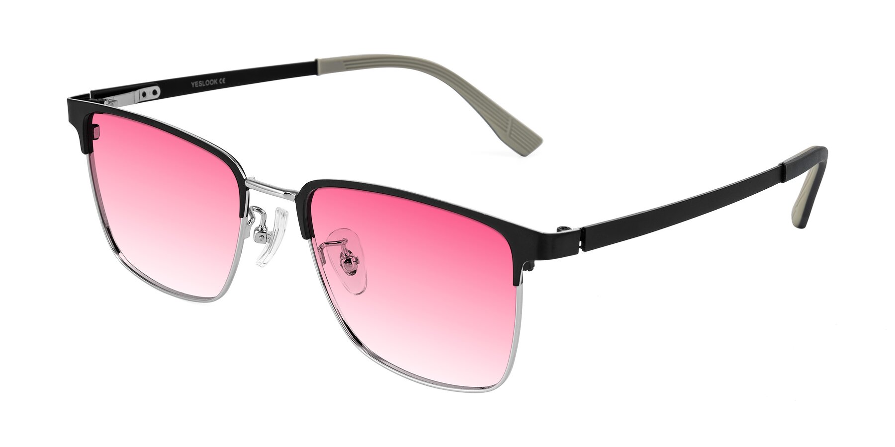 Angle of Rosita in Black/Silver with Pink Gradient Lenses