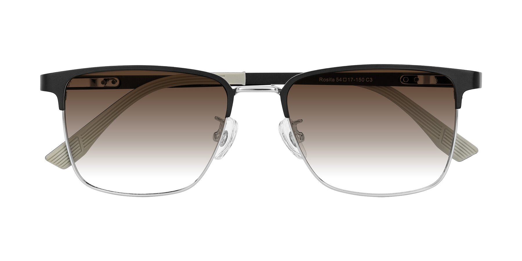 Folded Front of Rosita in Black/Silver with Brown Gradient Lenses