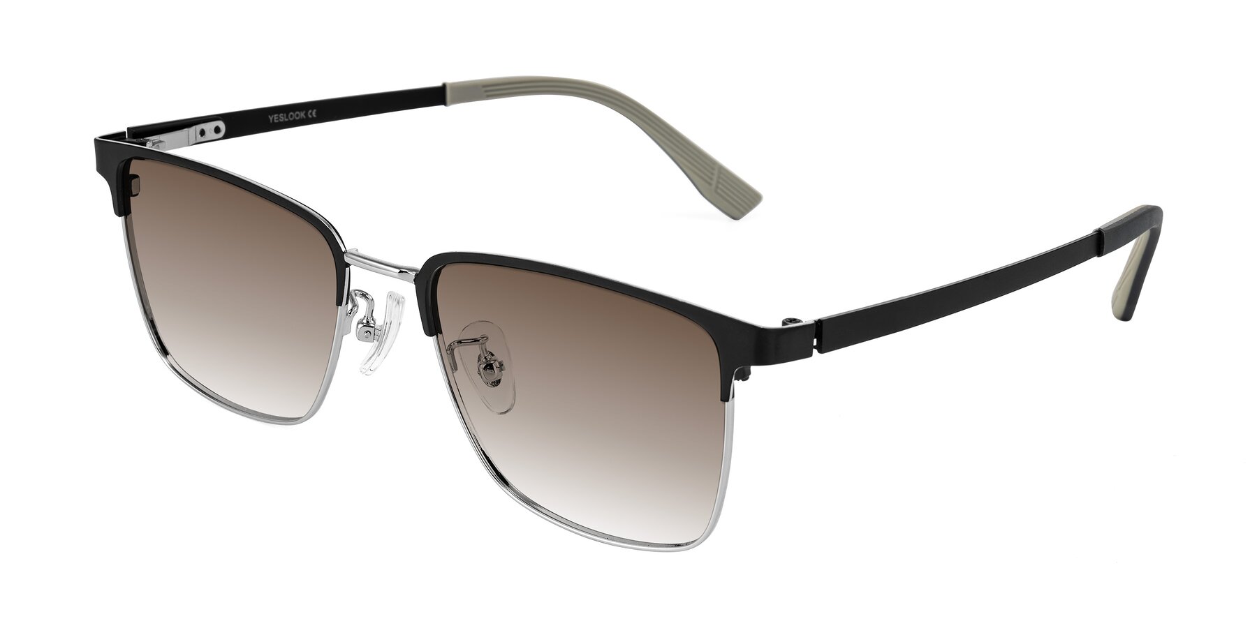 Angle of Rosita in Black/Silver with Brown Gradient Lenses
