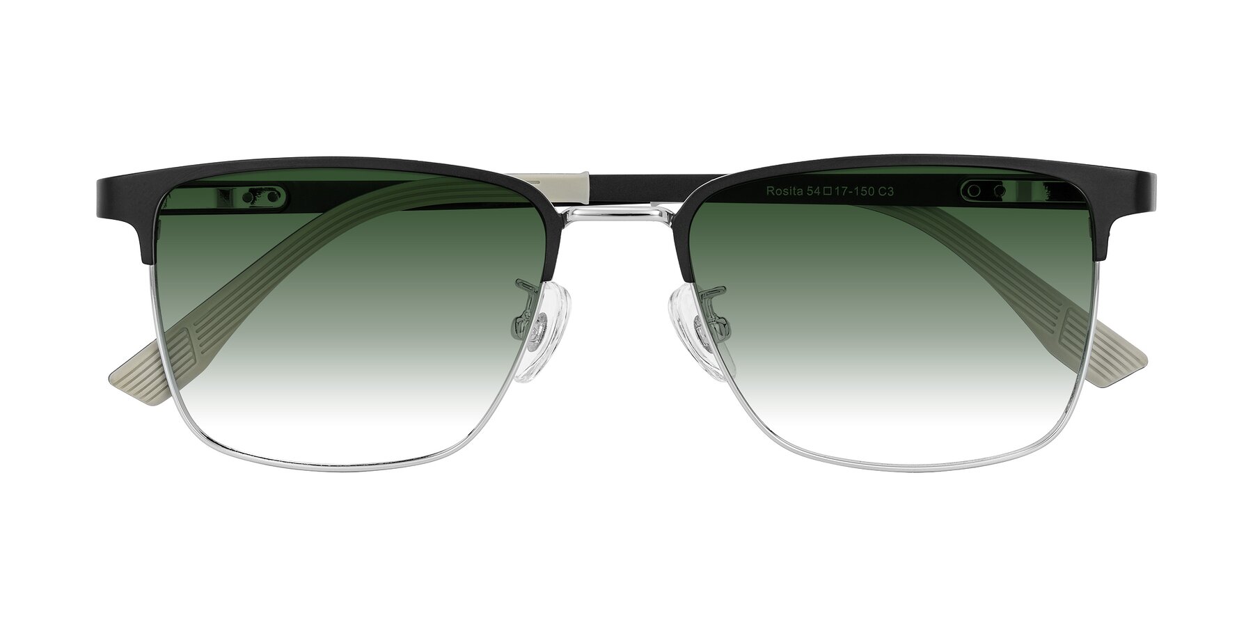 Folded Front of Rosita in Black/Silver with Green Gradient Lenses