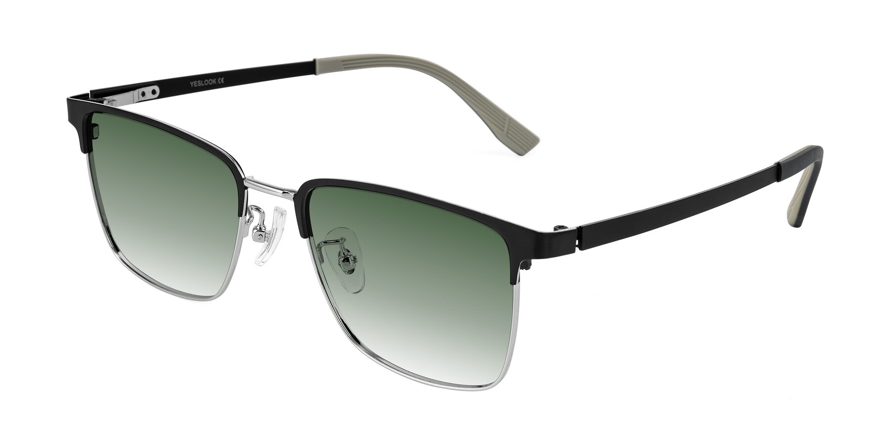 Angle of Rosita in Black/Silver with Green Gradient Lenses