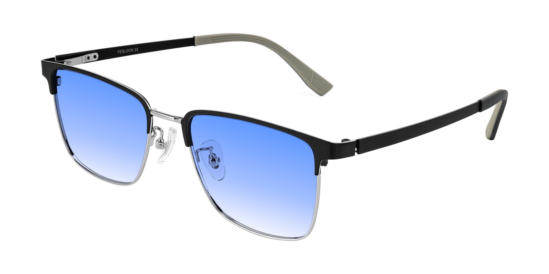 Angle of Rosita in Black/Silver with Blue Gradient Lenses