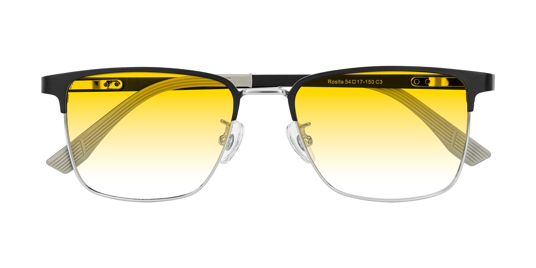 Folded Front of Rosita in Black/Silver with Yellow Gradient Lenses
