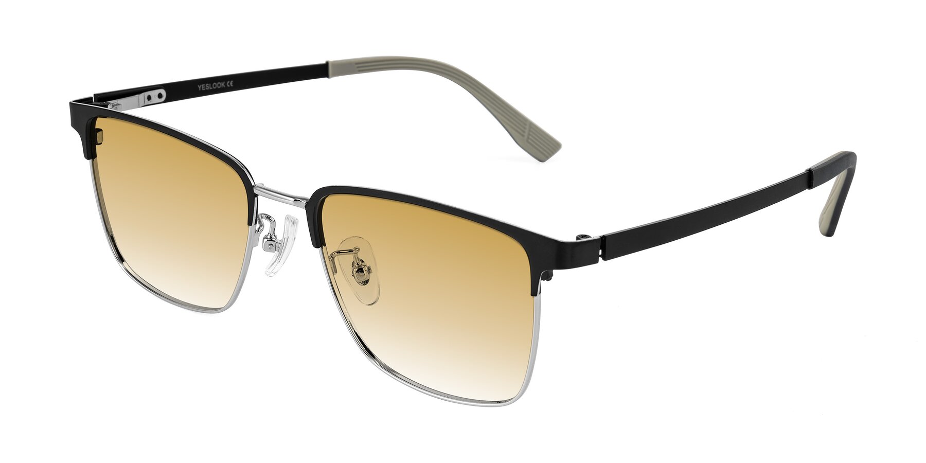 Angle of Rosita in Black/Silver with Champagne Gradient Lenses