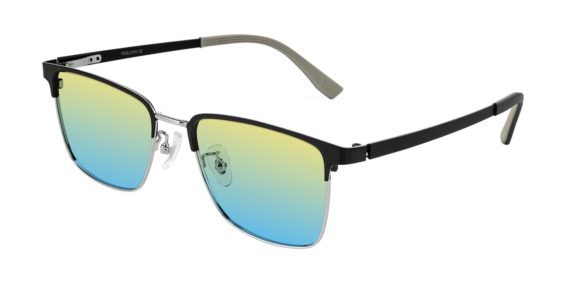 Angle of Rosita in Black/Silver with Yellow / Blue Gradient Lenses
