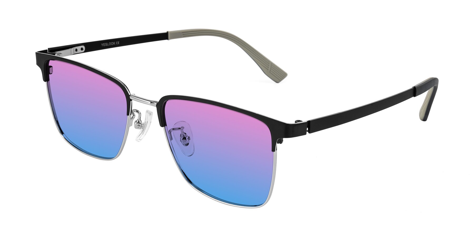 Angle of Rosita in Black/Silver with Pink / Blue Gradient Lenses
