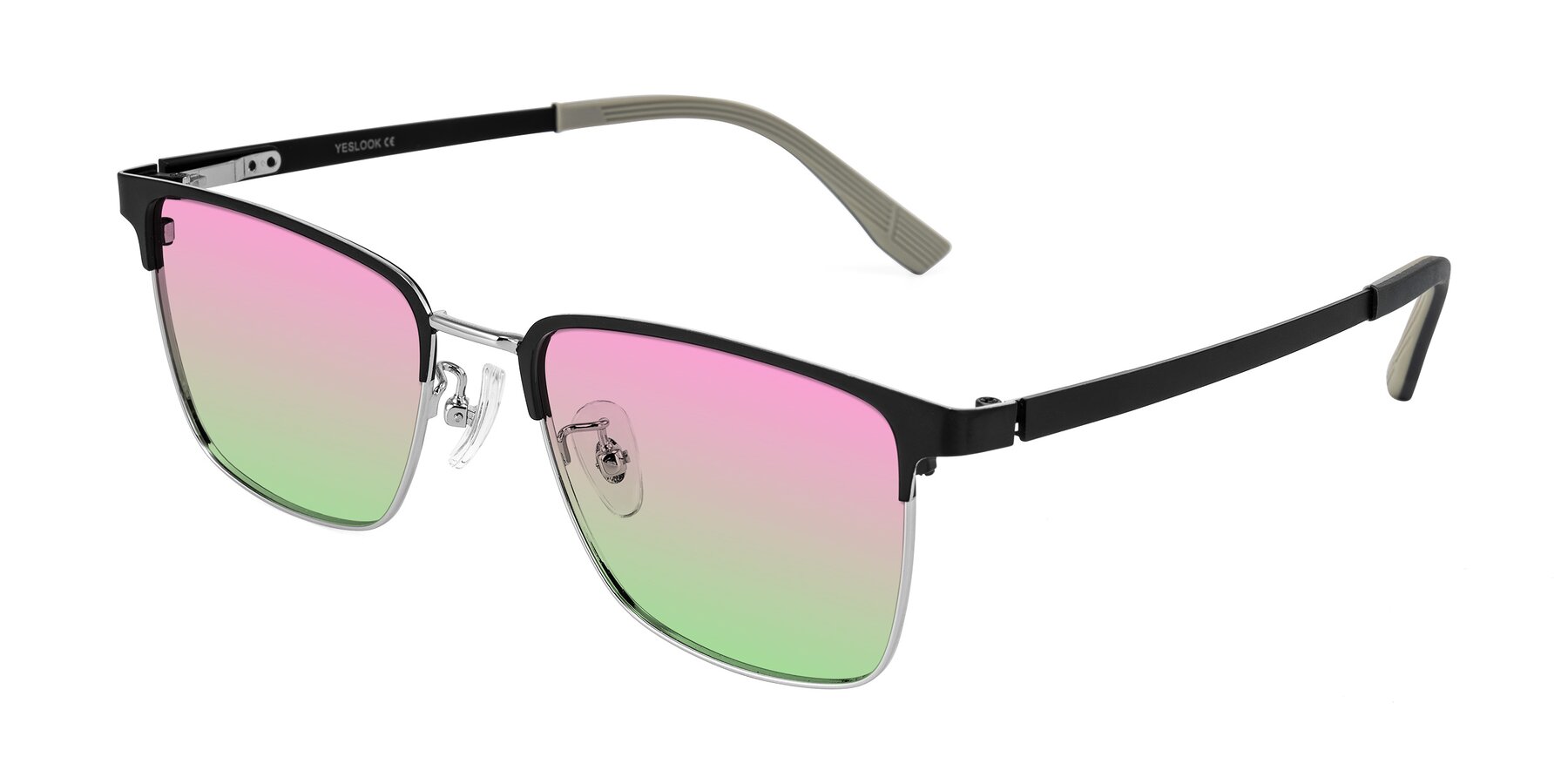Angle of Rosita in Black/Silver with Pink / Green Gradient Lenses