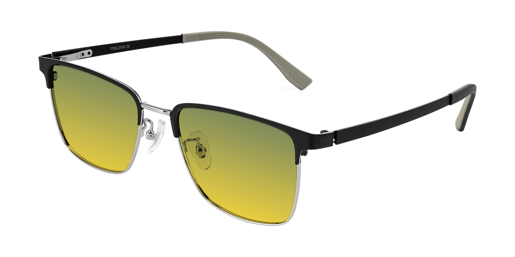 Angle of Rosita in Black/Silver with Green / Yellow Gradient Lenses