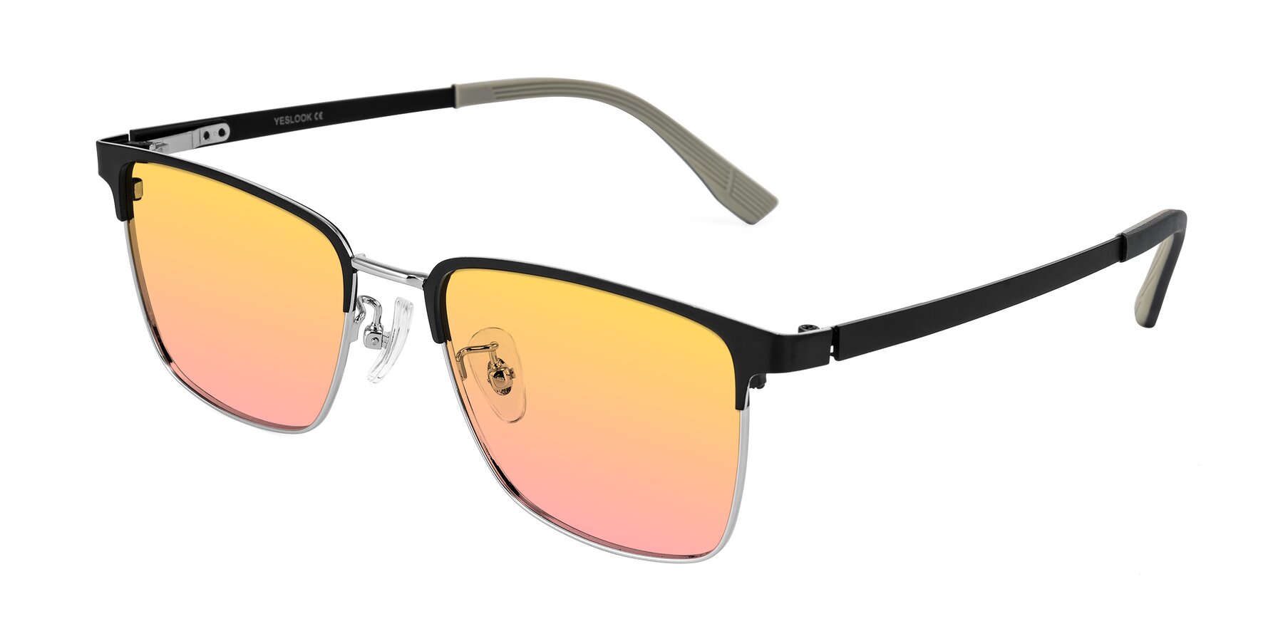 Angle of Rosita in Black/Silver with Yellow / Pink Gradient Lenses