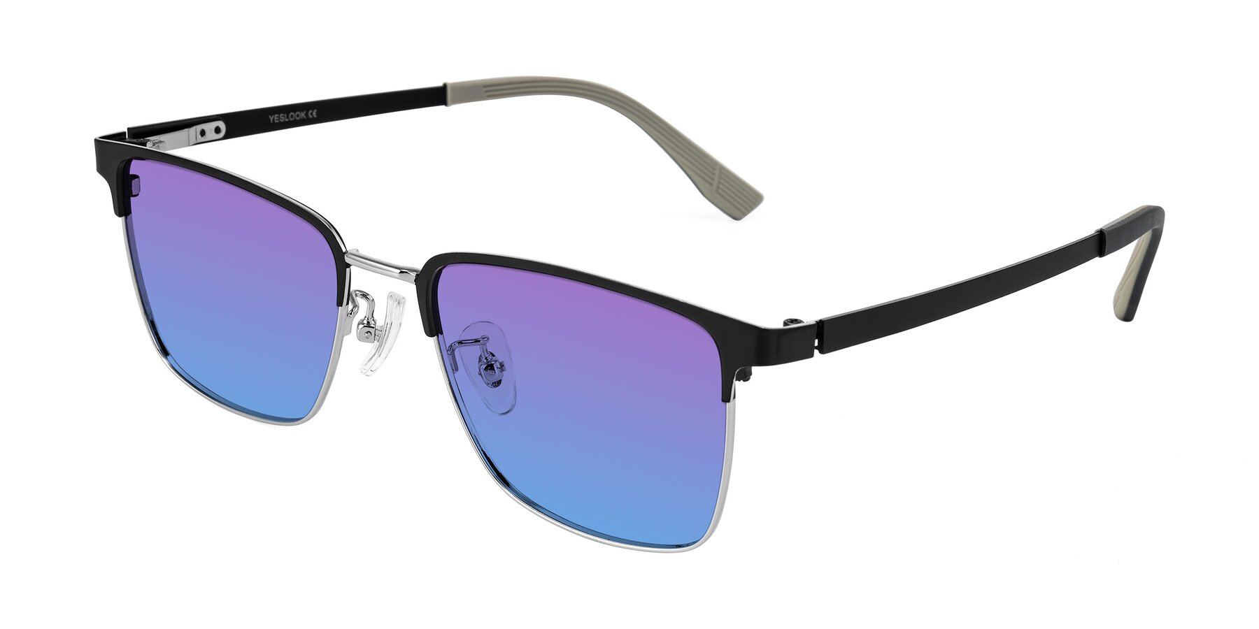 Angle of Rosita in Black/Silver with Purple / Blue Gradient Lenses