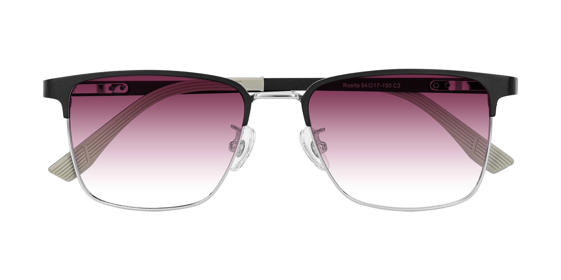 Folded Front of Rosita in Black/Silver with Wine Gradient Lenses