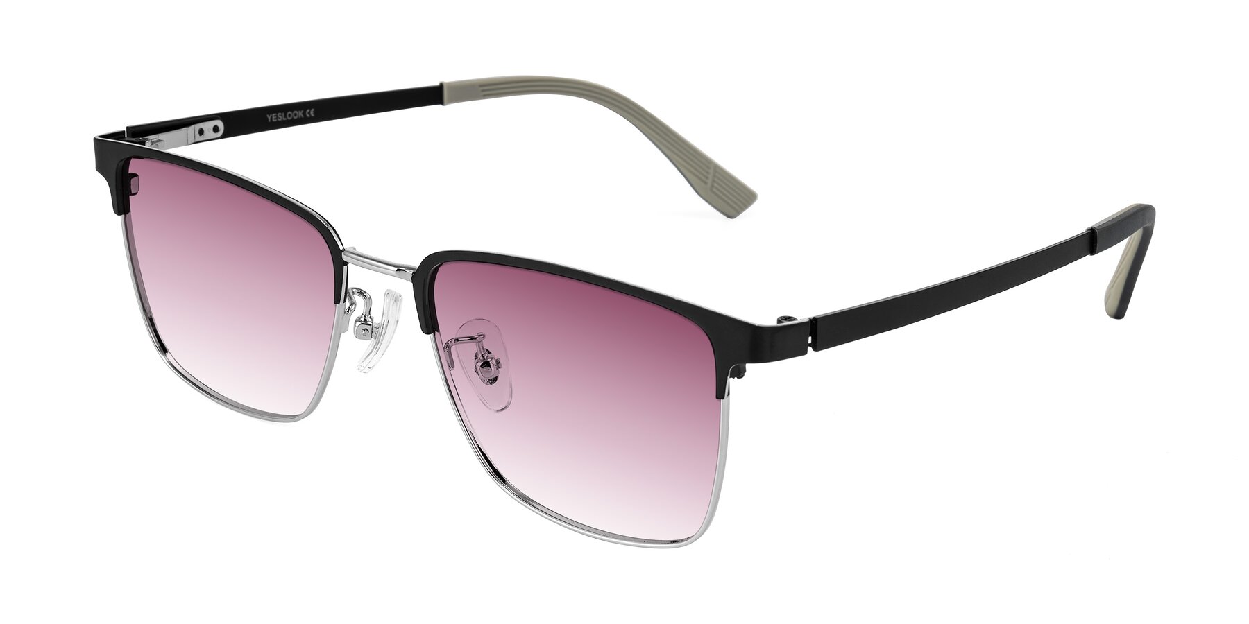 Angle of Rosita in Black/Silver with Wine Gradient Lenses