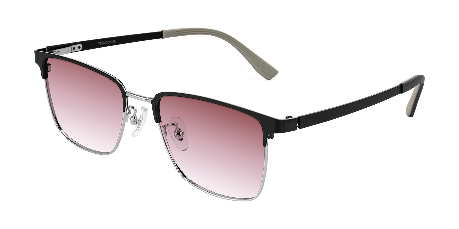 Angle of Rosita in Black/Silver with Garnet Gradient Lenses