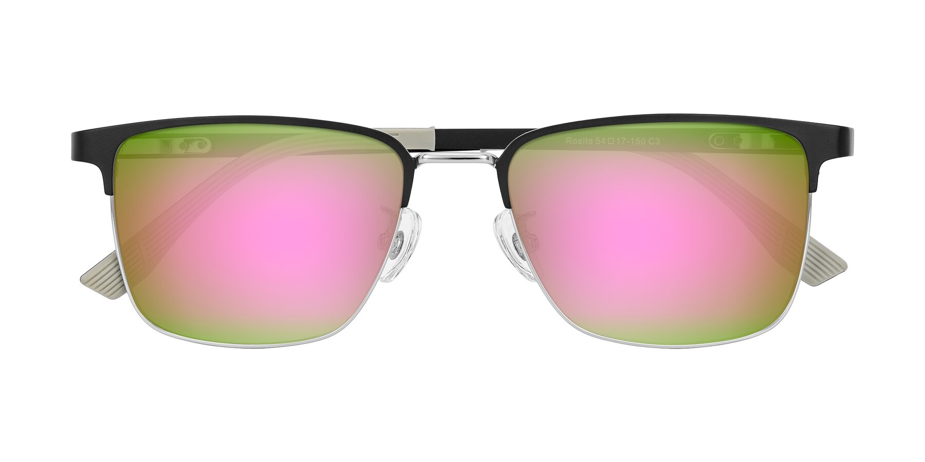 Folded Front of Rosita in Black/Silver with Pink Mirrored Lenses