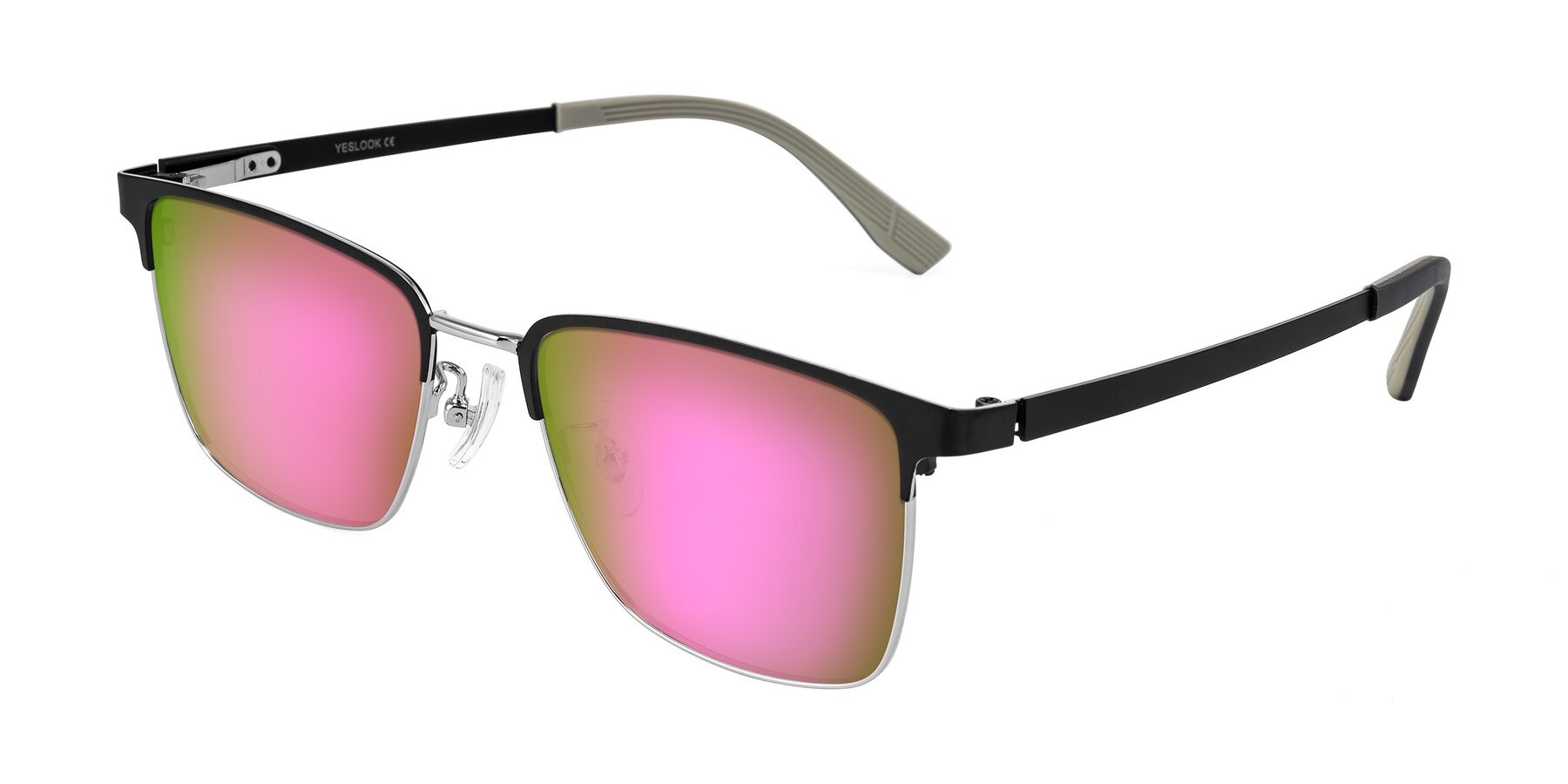 Angle of Rosita in Black/Silver with Pink Mirrored Lenses
