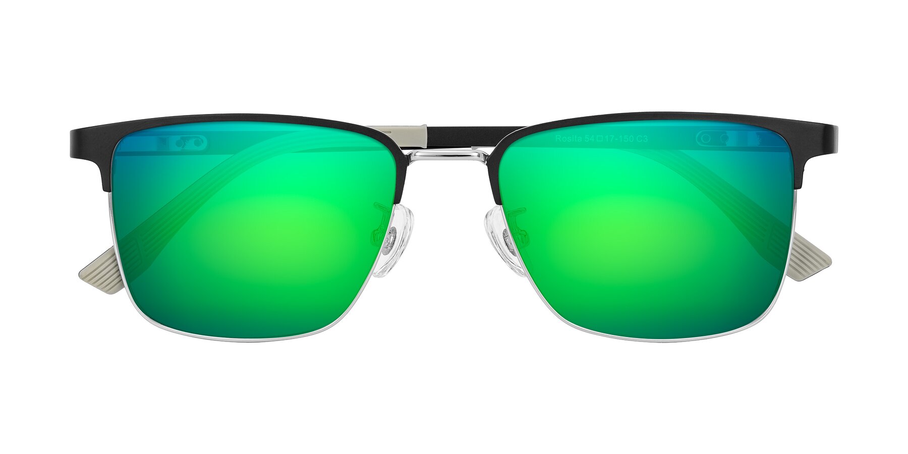 Folded Front of Rosita in Black/Silver with Green Mirrored Lenses