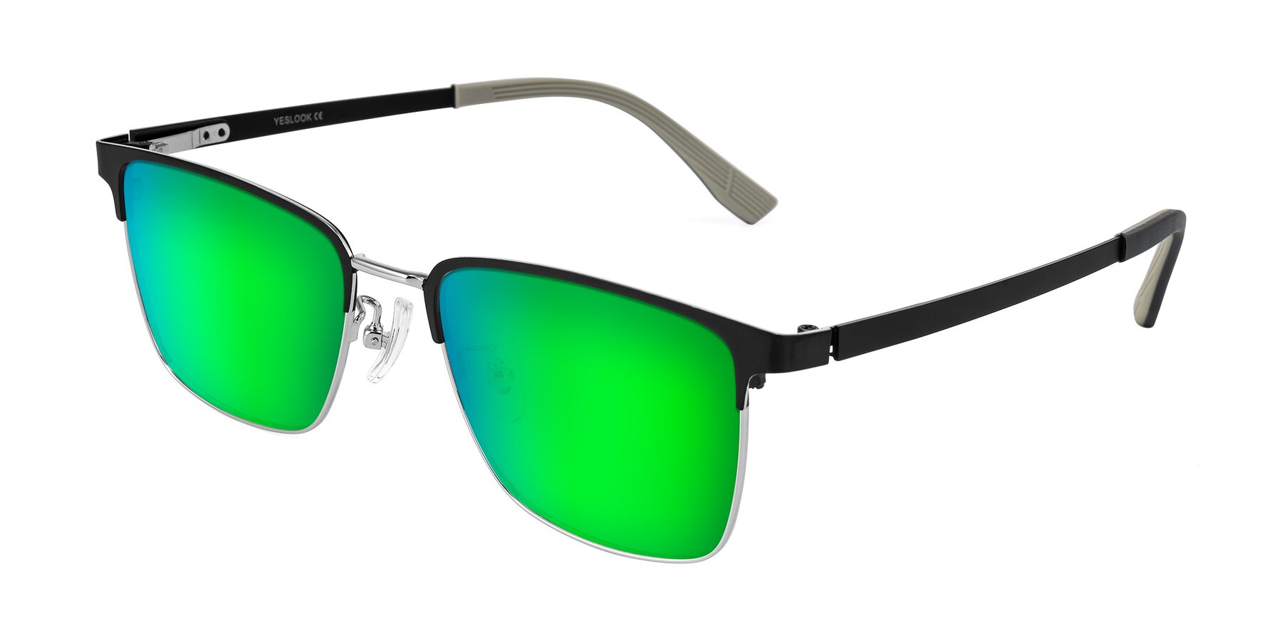 Angle of Rosita in Black/Silver with Green Mirrored Lenses