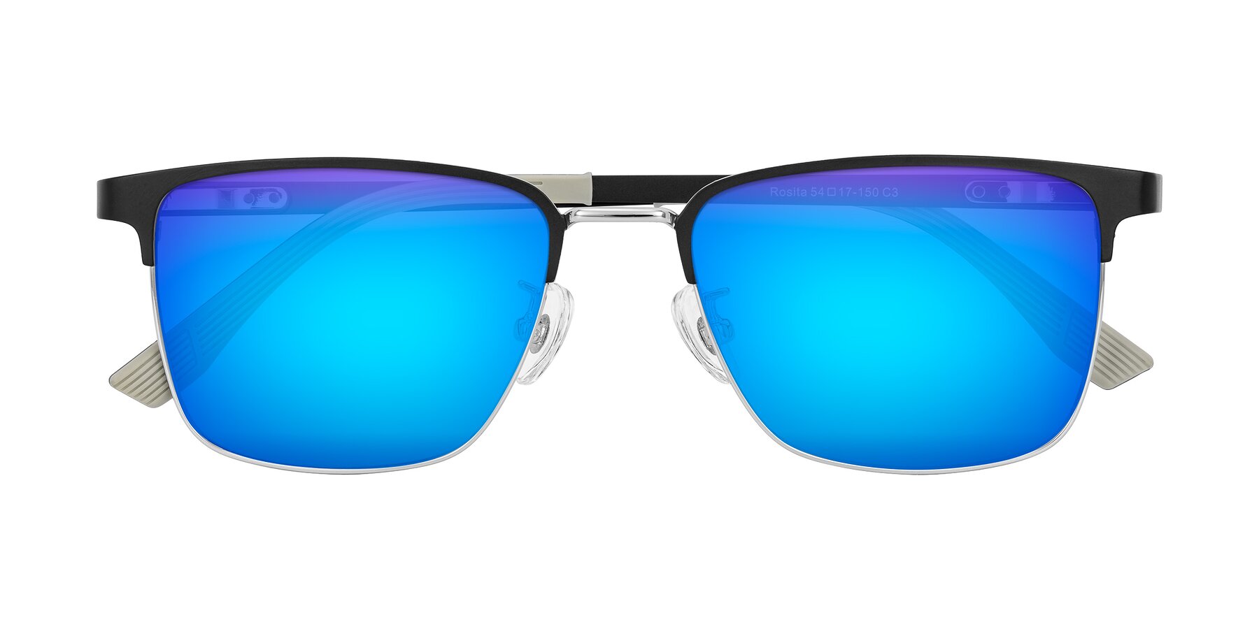 Folded Front of Rosita in Black/Silver with Blue Mirrored Lenses