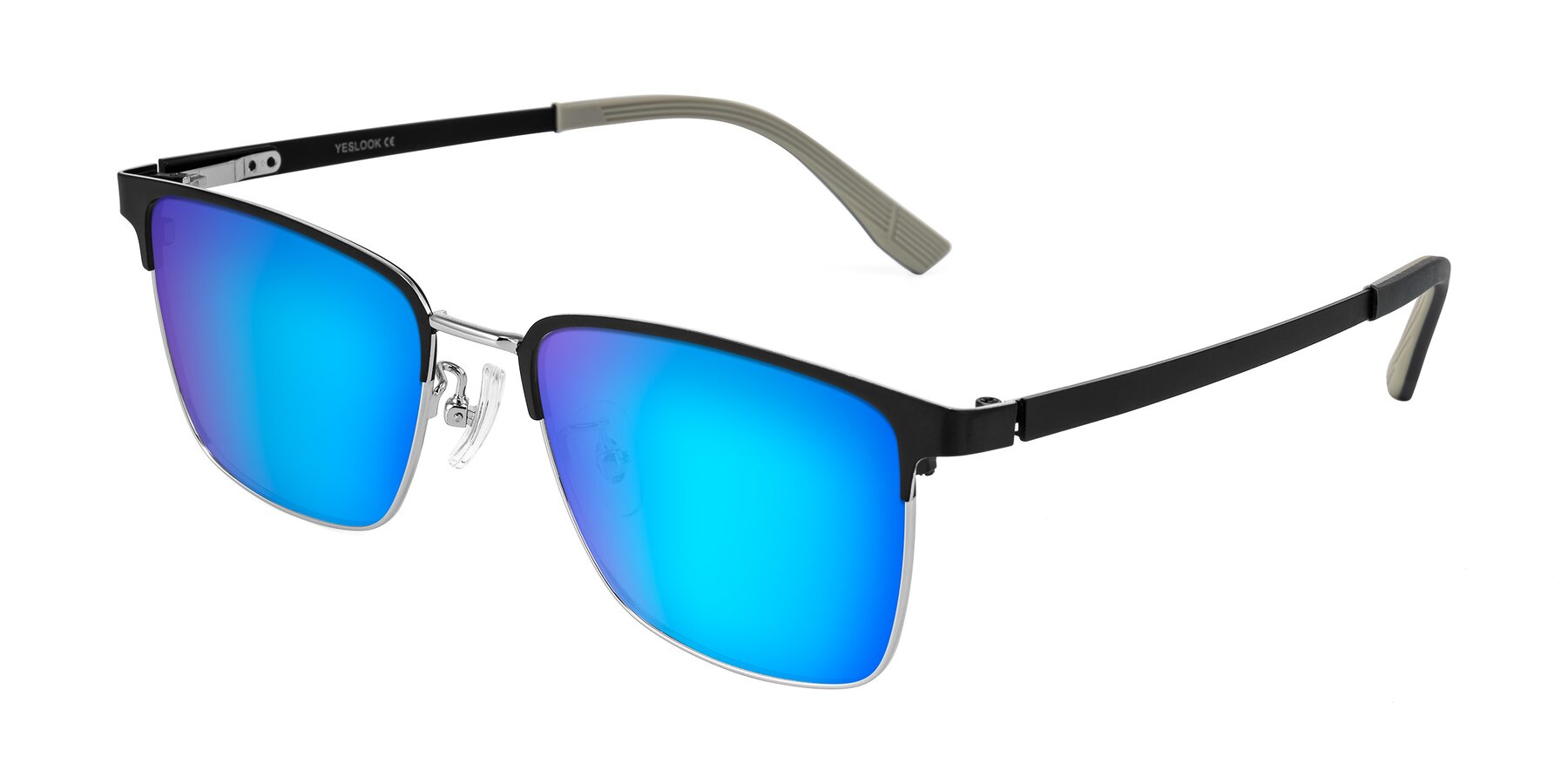 Angle of Rosita in Black/Silver with Blue Mirrored Lenses
