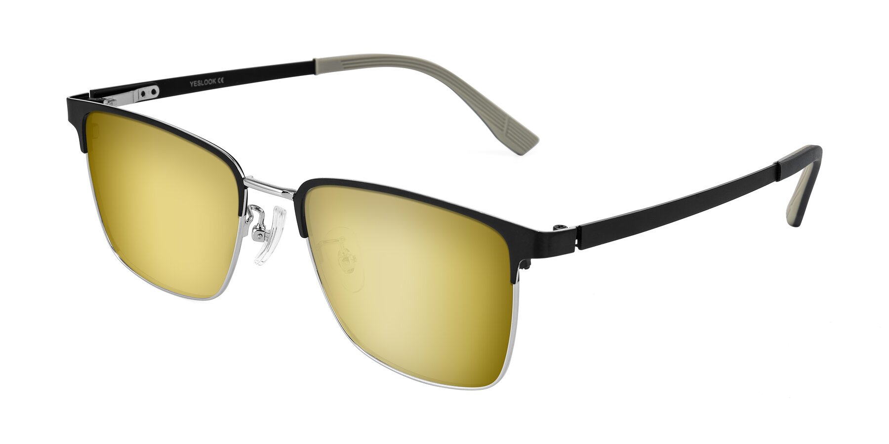 Angle of Rosita in Black/Silver with Gold Mirrored Lenses