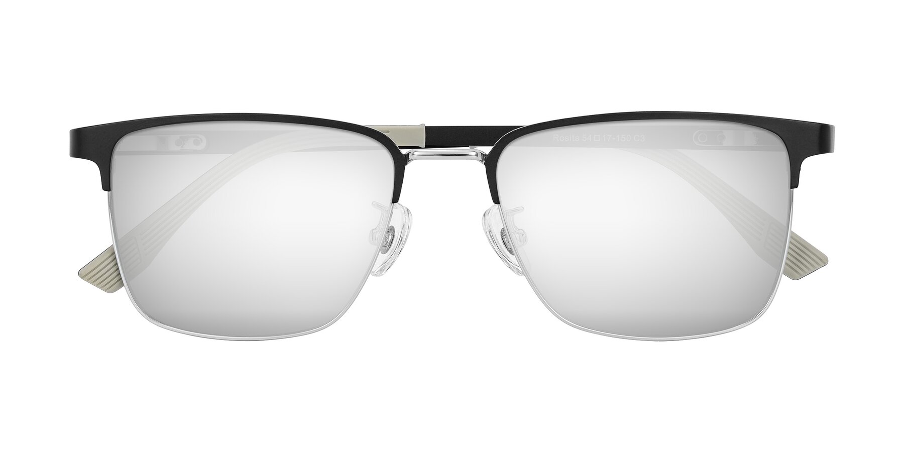 Folded Front of Rosita in Black/Silver with Silver Mirrored Lenses