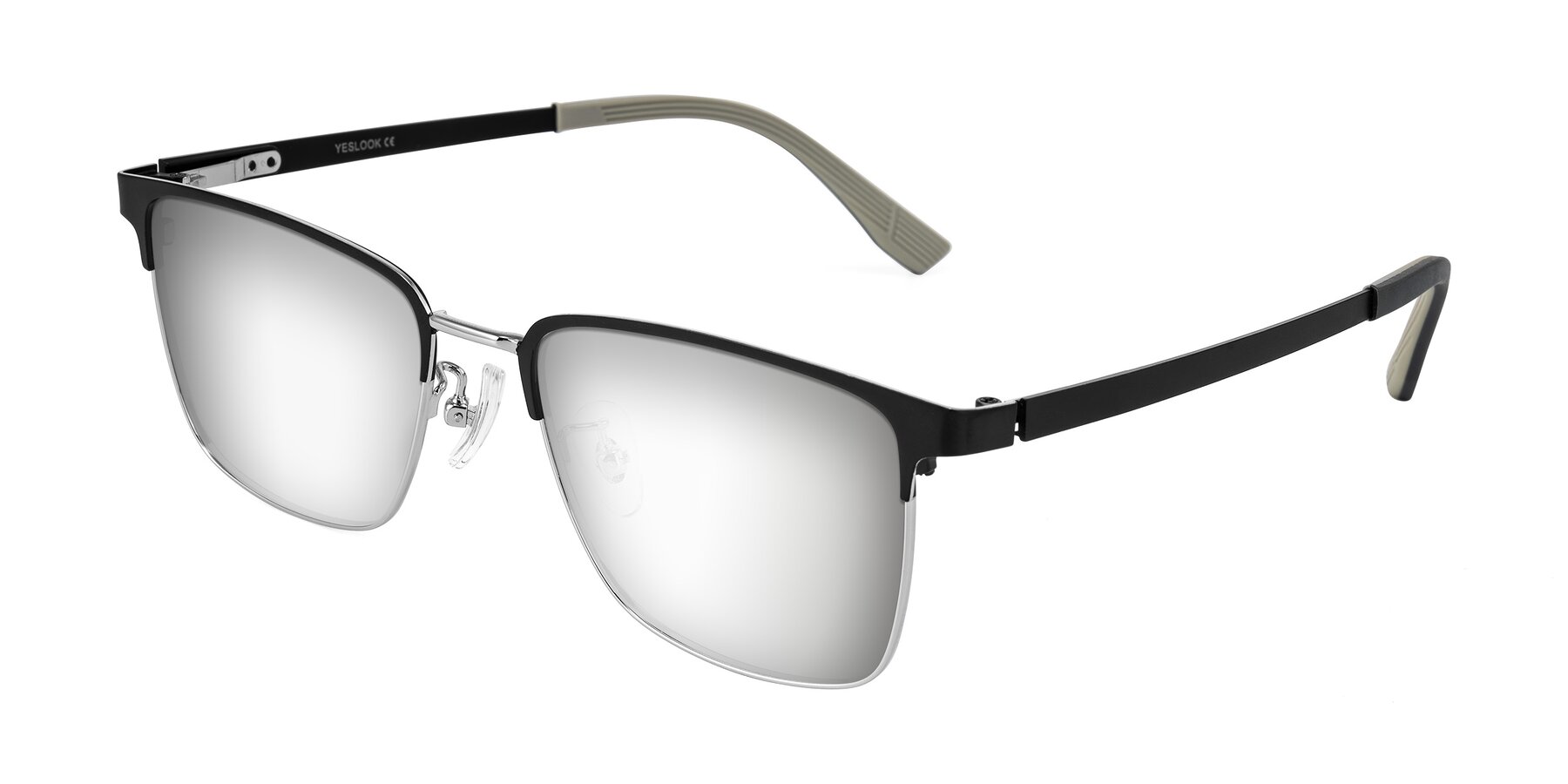 Angle of Rosita in Black/Silver with Silver Mirrored Lenses
