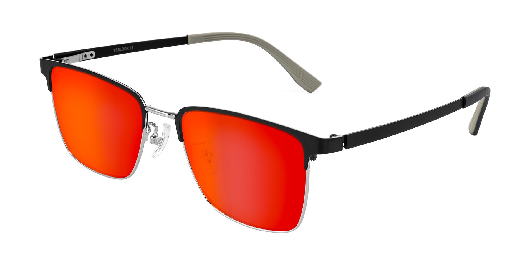 Angle of Rosita in Black/Silver with Red Gold Mirrored Lenses