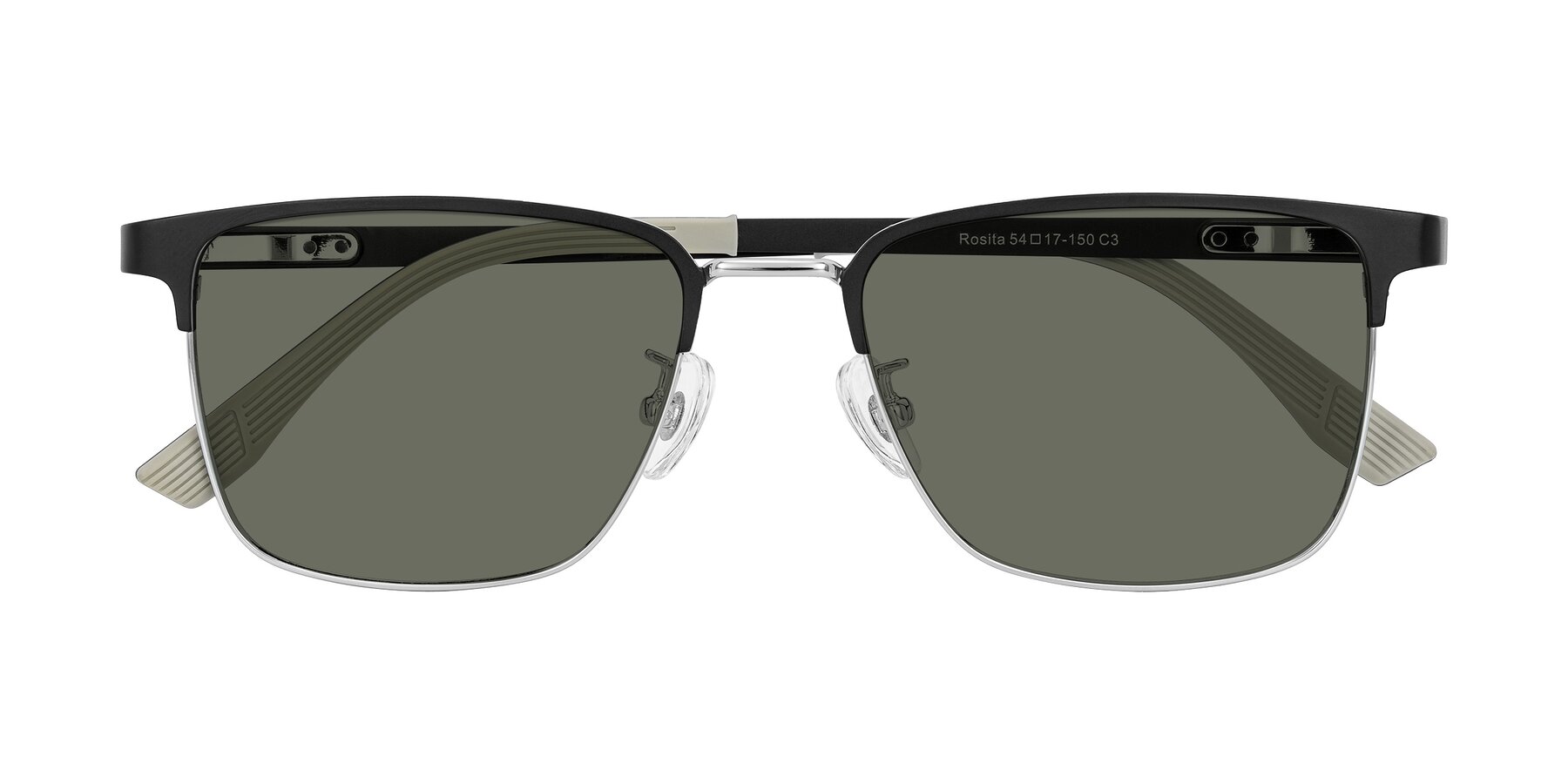 Folded Front of Rosita in Black/Silver with Gray Polarized Lenses