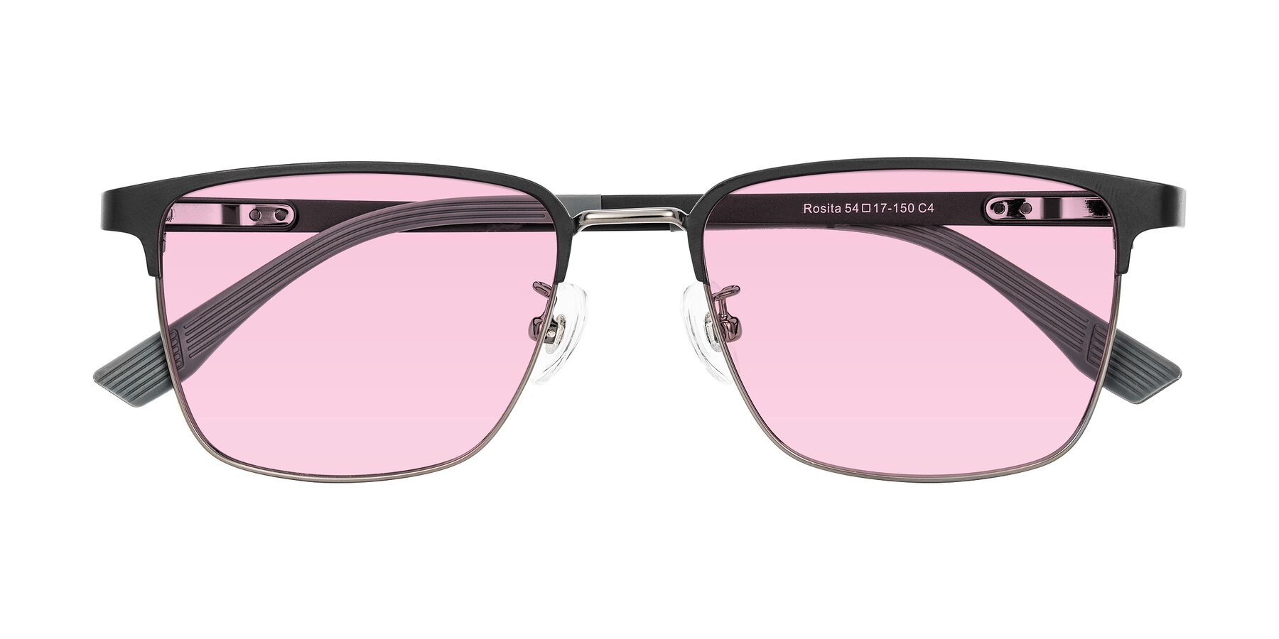Folded Front of Rosita in Black/Gunmetal with Light Pink Tinted Lenses
