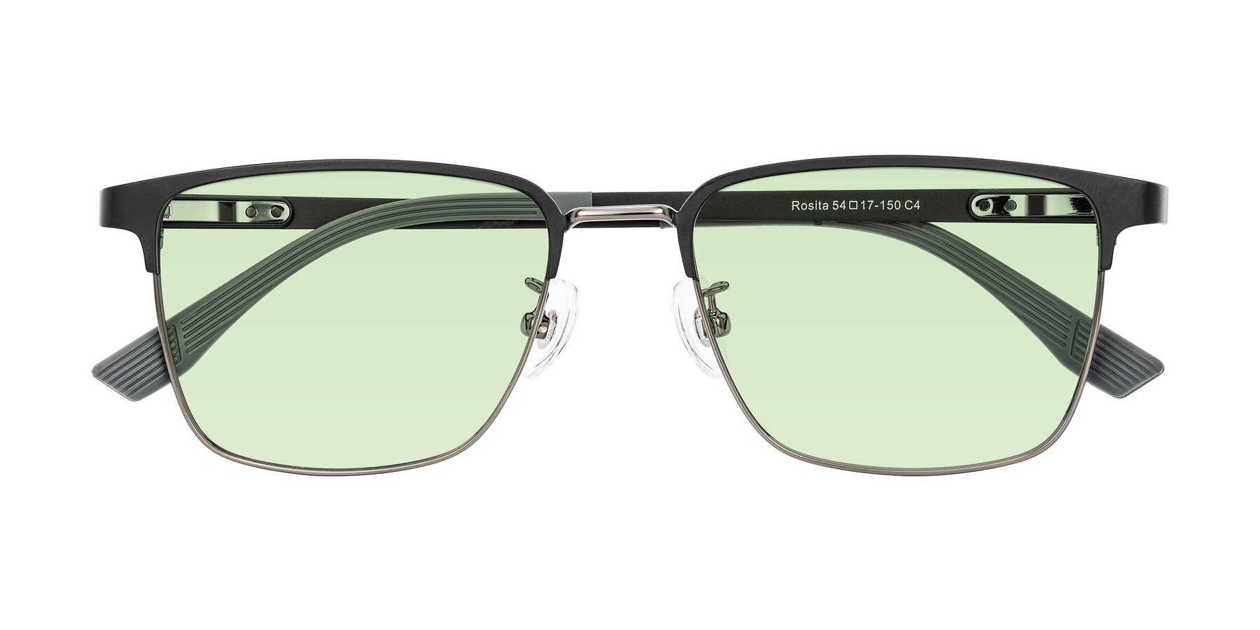 Folded Front of Rosita in Black/Gunmetal with Light Green Tinted Lenses