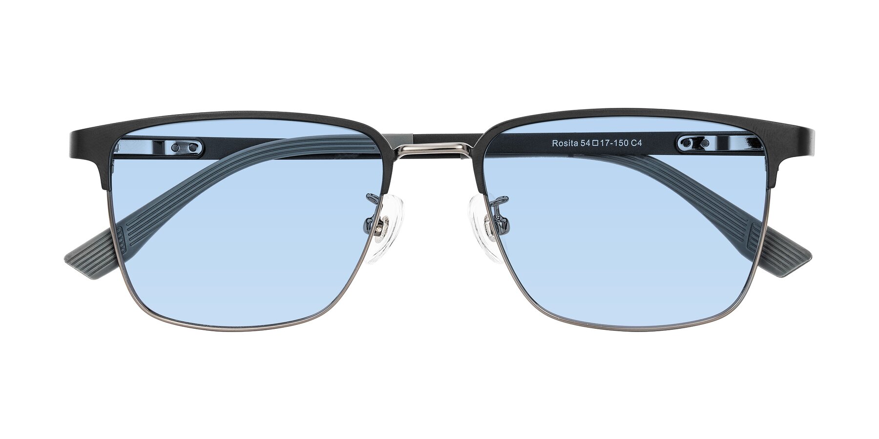 Folded Front of Rosita in Black/Gunmetal with Light Blue Tinted Lenses