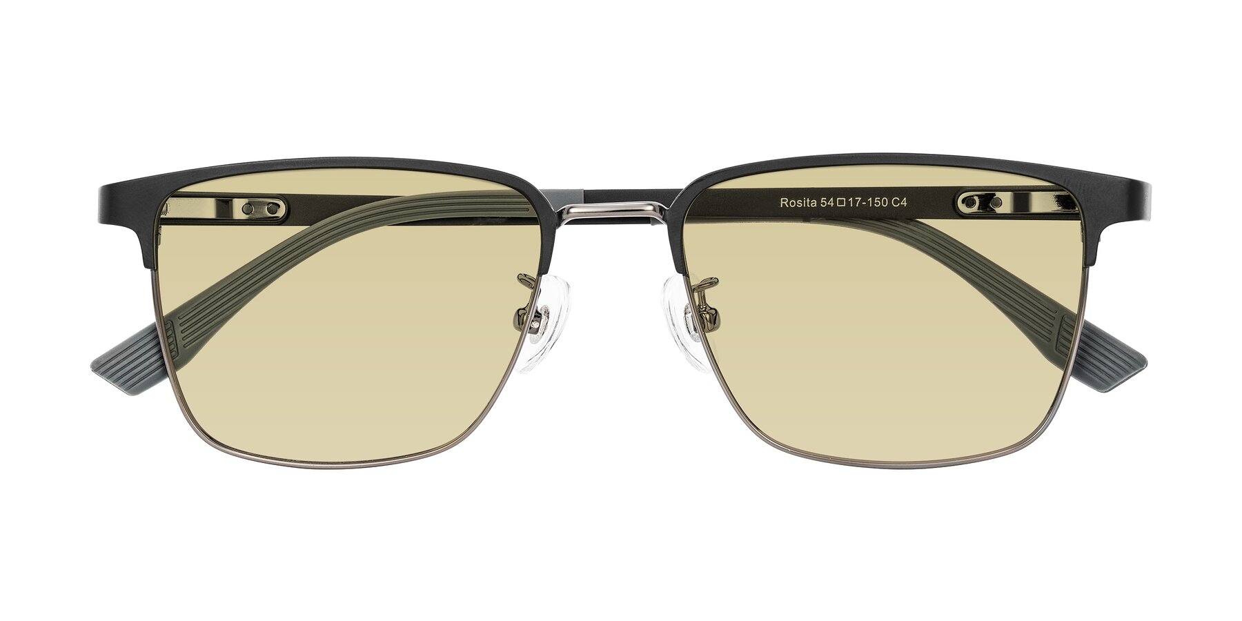Folded Front of Rosita in Black/Gunmetal with Light Champagne Tinted Lenses