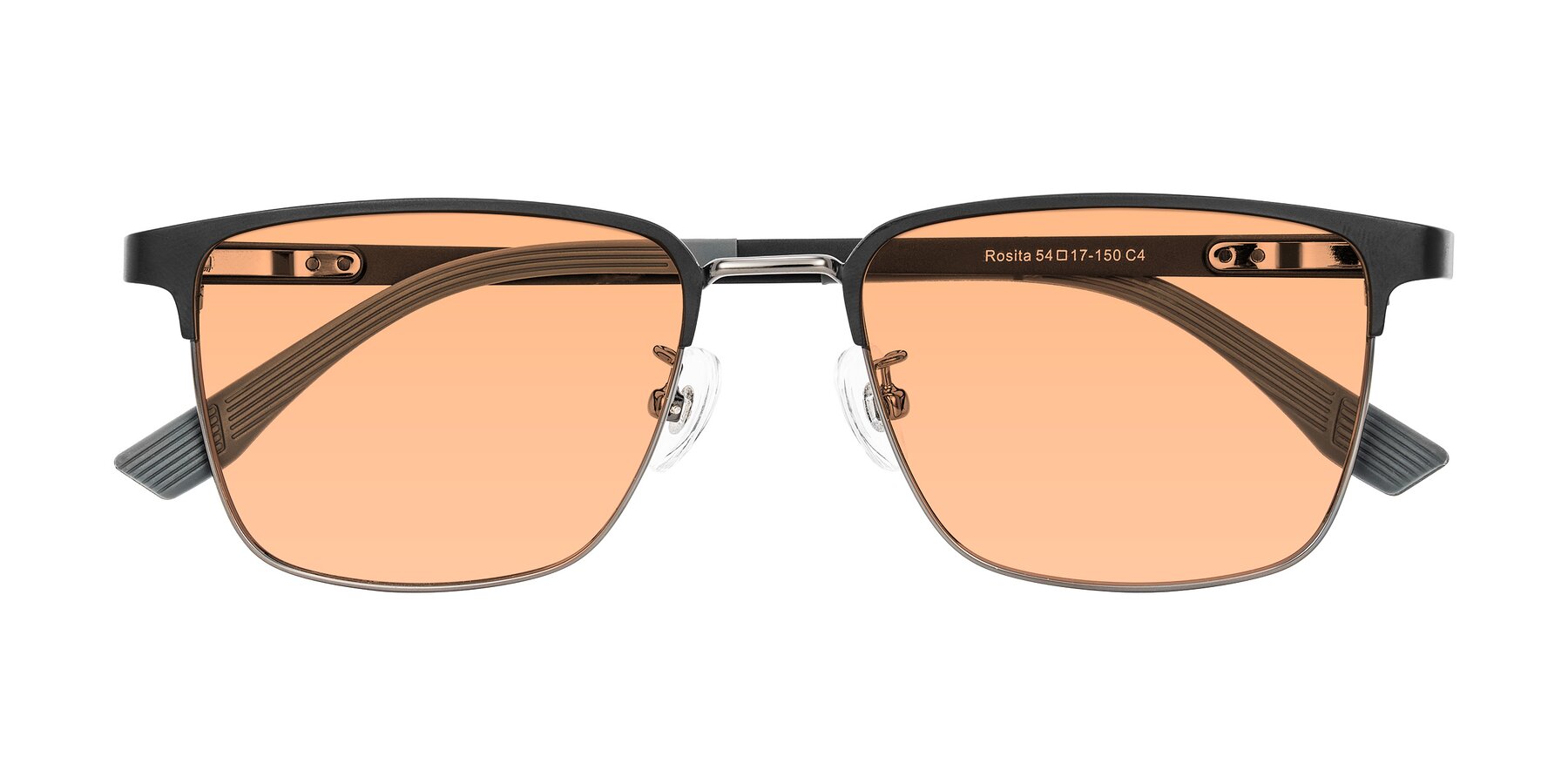 Folded Front of Rosita in Black/Gunmetal with Light Orange Tinted Lenses