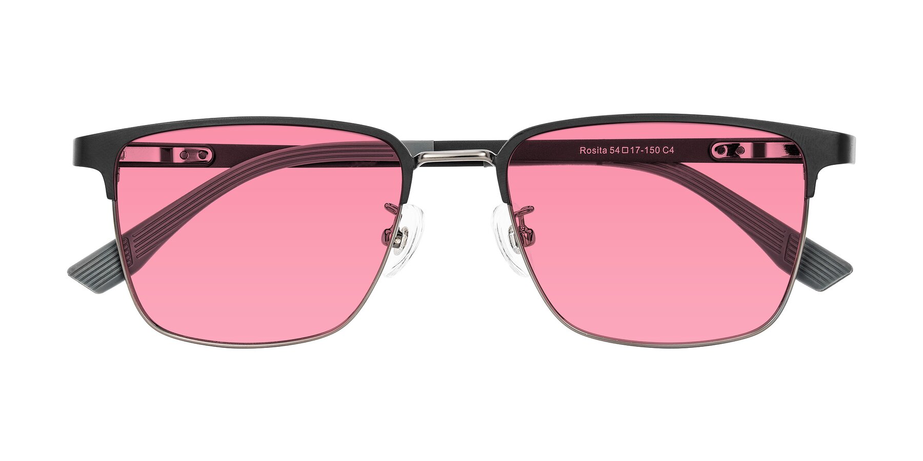 Folded Front of Rosita in Black/Gunmetal with Pink Tinted Lenses
