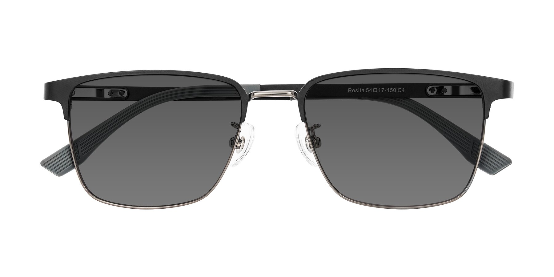 Folded Front of Rosita in Black/Gunmetal with Medium Gray Tinted Lenses
