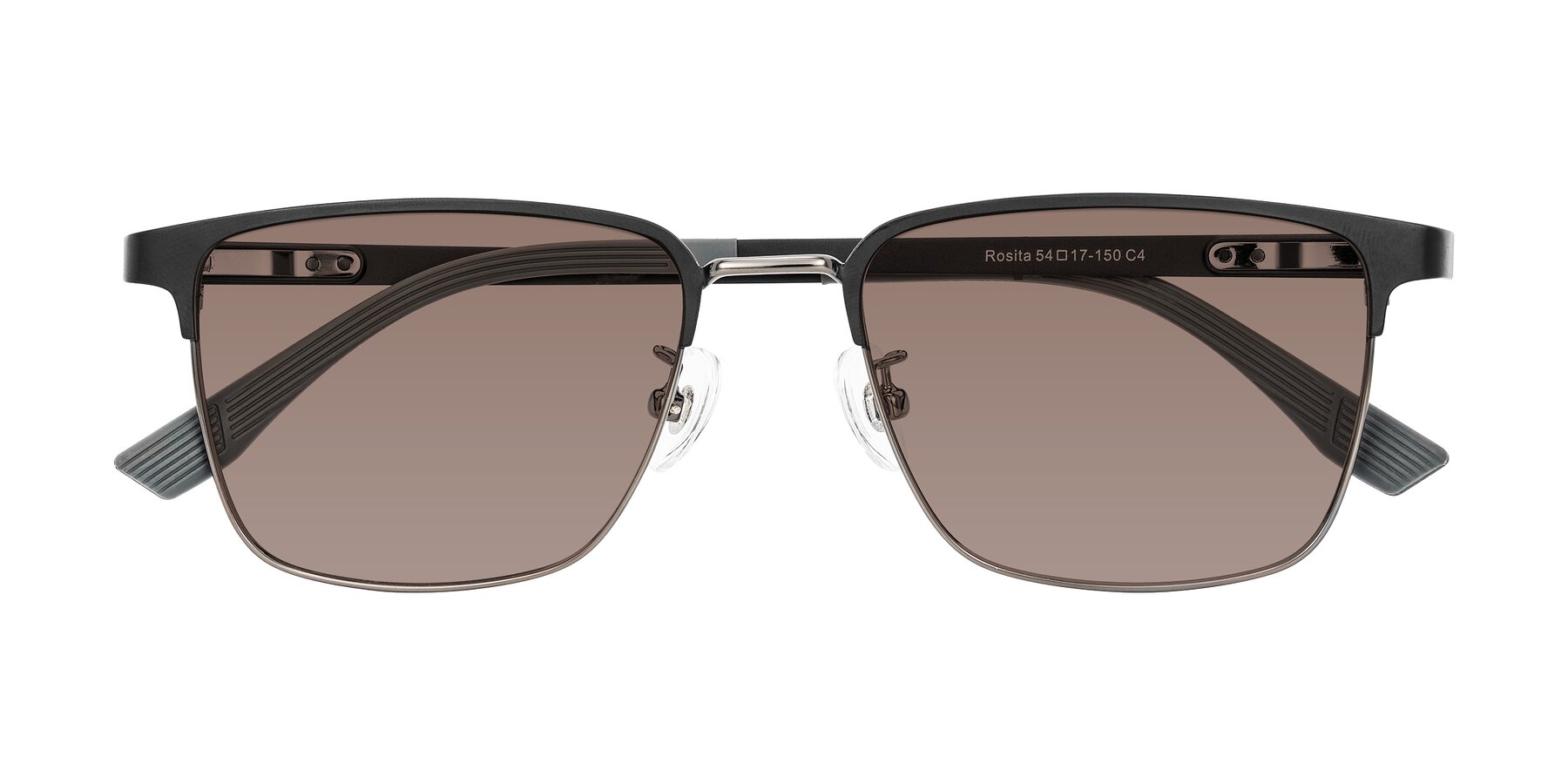 Folded Front of Rosita in Black/Gunmetal with Medium Brown Tinted Lenses