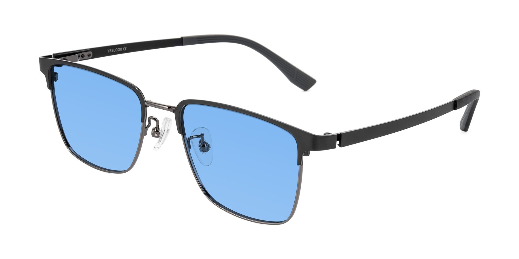 Angle of Rosita in Black/Gunmetal with Medium Blue Tinted Lenses
