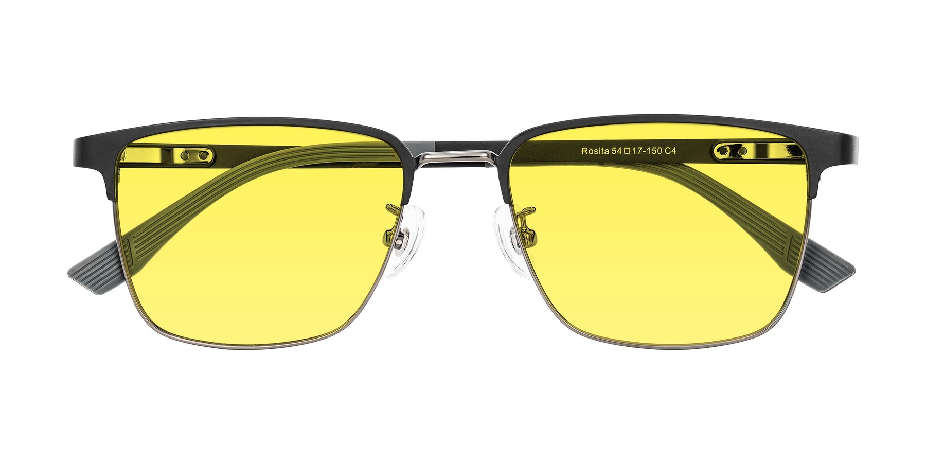 Folded Front of Rosita in Black/Gunmetal with Medium Yellow Tinted Lenses