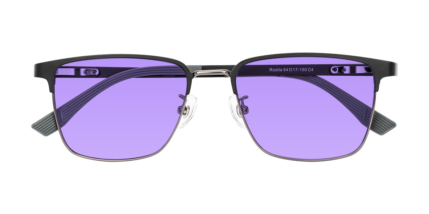 Folded Front of Rosita in Black/Gunmetal with Medium Purple Tinted Lenses