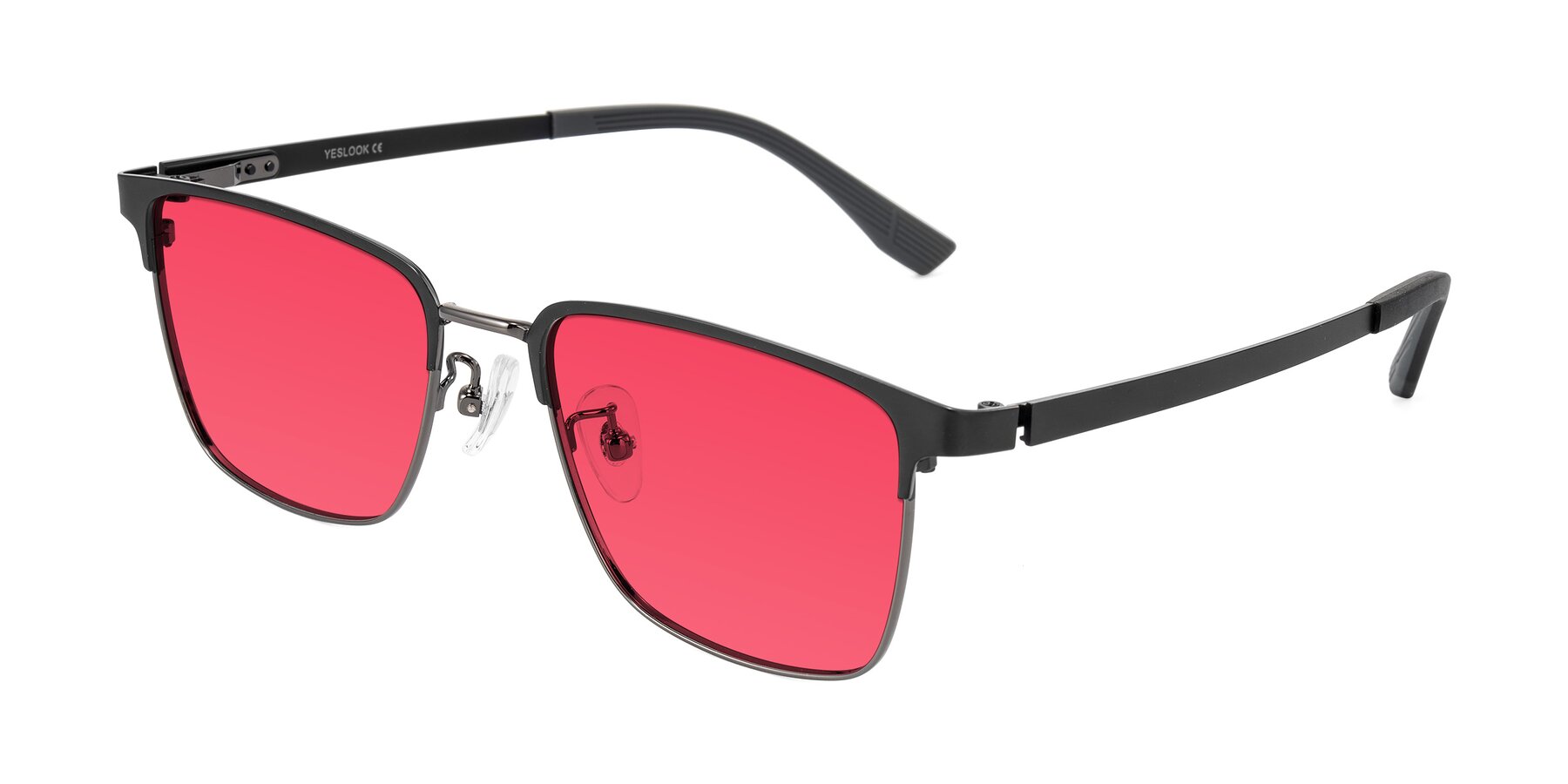 Angle of Rosita in Black/Gunmetal with Red Tinted Lenses