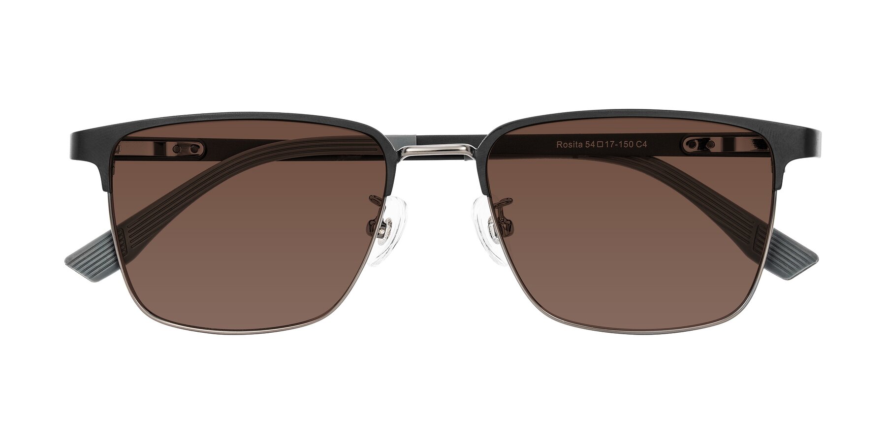 Folded Front of Rosita in Black/Gunmetal with Brown Tinted Lenses