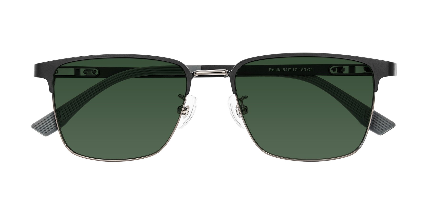 Folded Front of Rosita in Black/Gunmetal with Green Tinted Lenses