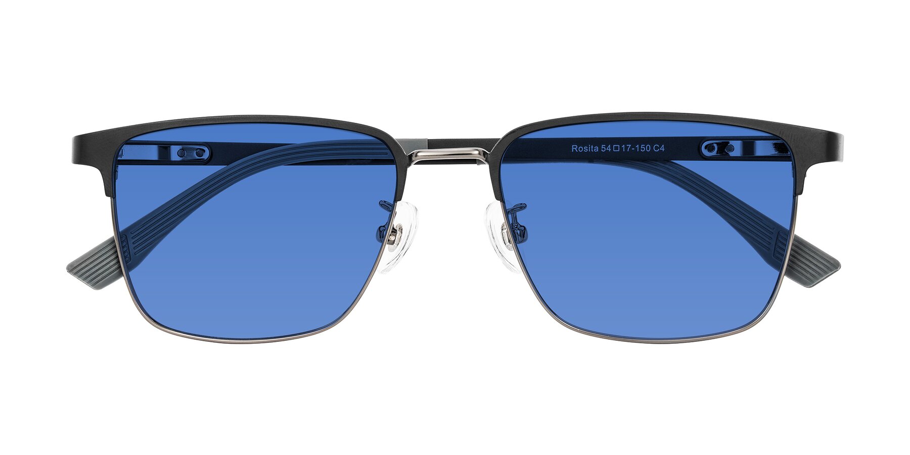 Folded Front of Rosita in Black/Gunmetal with Blue Tinted Lenses