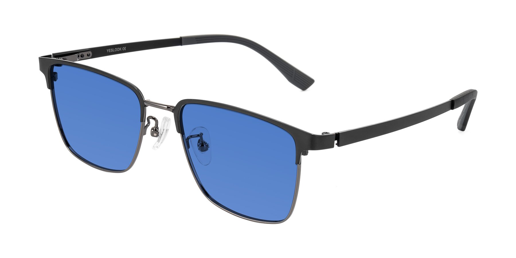 Angle of Rosita in Black/Gunmetal with Blue Tinted Lenses