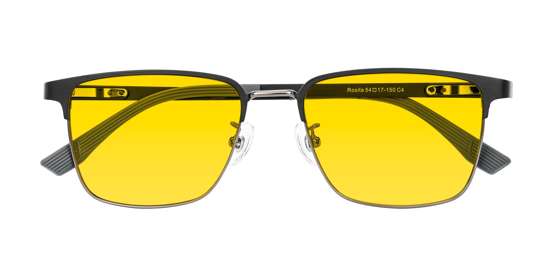 Folded Front of Rosita in Black/Gunmetal with Yellow Tinted Lenses